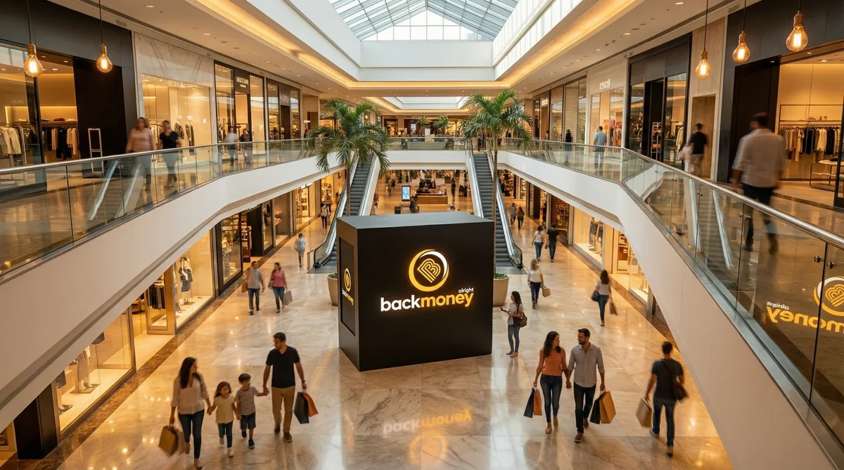Shopping center moderno com totem BackMoney