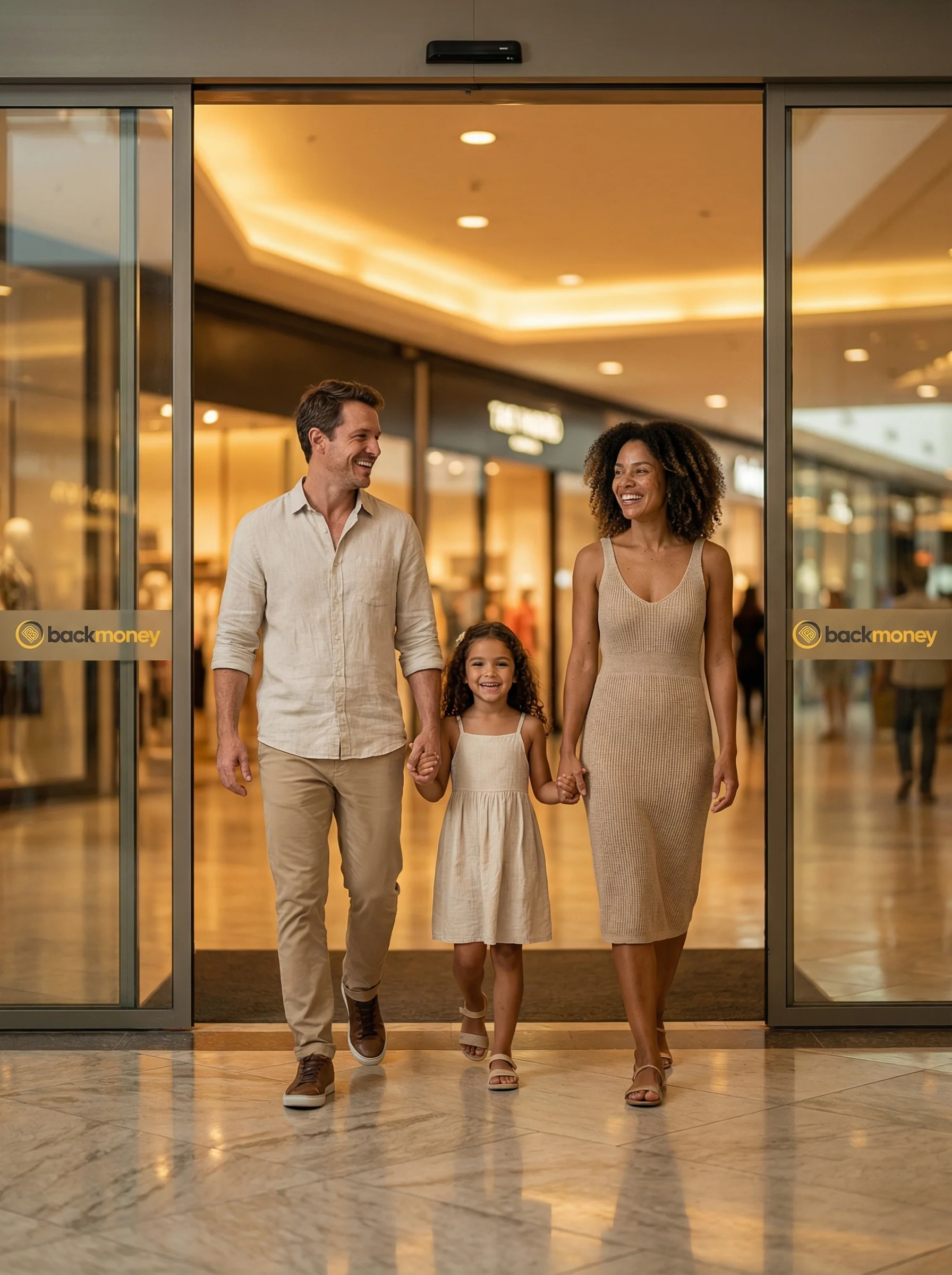 Família entrando no shopping center BackMoney