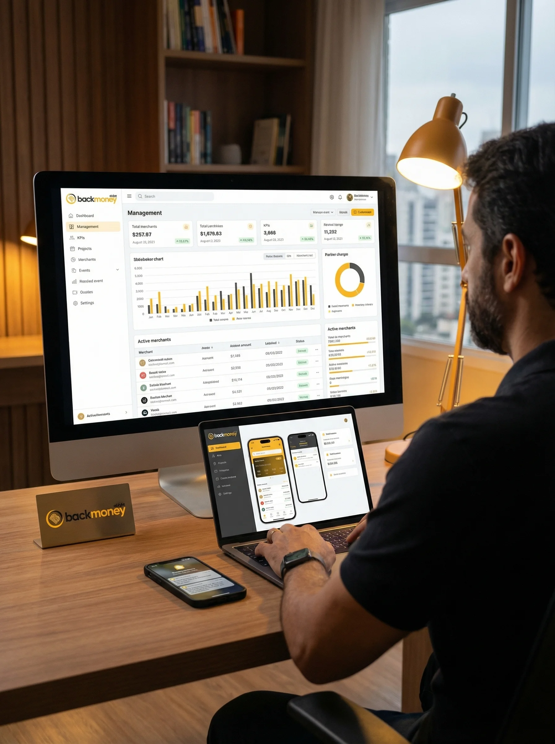 Sublicenciado analisando dashboard de gestão territorial BackMoney no computador